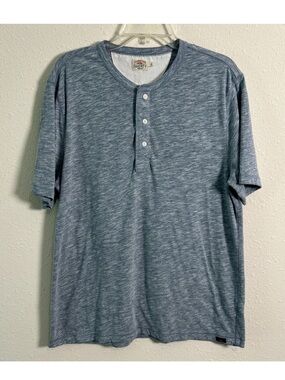 Faherty Men’s Heather Henley Short Sleeve Relaxed Fit Faded Denim Blue Size Lg